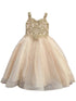 Petite Adele Little Girls Gold Embroidered Bodice Glitter Tulle Gown 2-6 - SophiasStyle.com